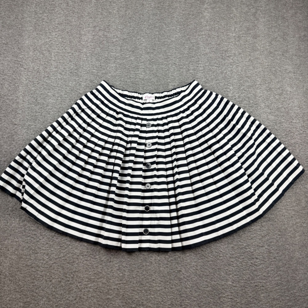 Candie's Striped Pleated‎ Mini Skirt Black White Button Front Small